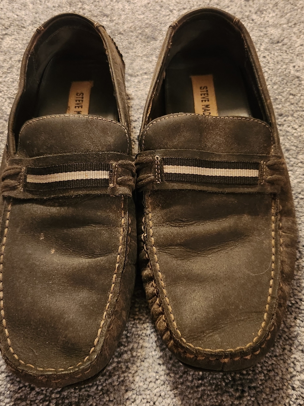 Steve Madden Men’s Black Slip-On Loafers with Stripe Accent